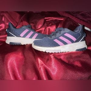 Girls Adidas Athletic Running Sneaker Shoes size 8 Kids Blue Pink Stripes
